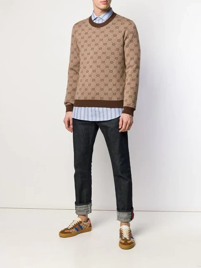 Shop Gucci Gg Jacquard Sweater In 2094 Camel/multi