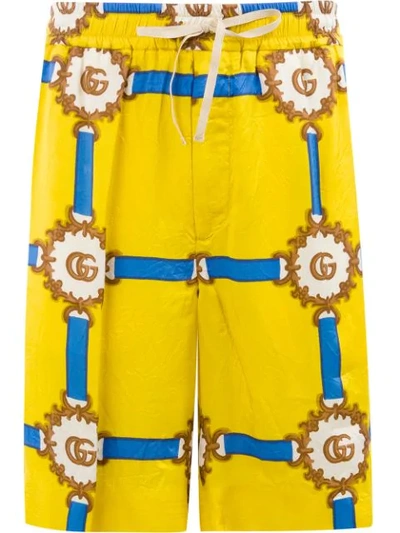 Shop Gucci Gg Logo Print Shorts In 7642 Crop/fern Blue Prt