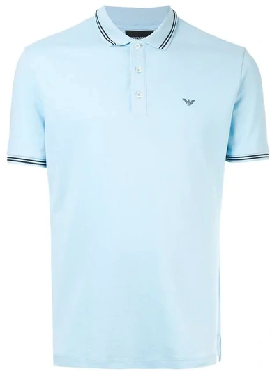 Shop Emporio Armani Embroidered Logo Polo Shirt In Blue