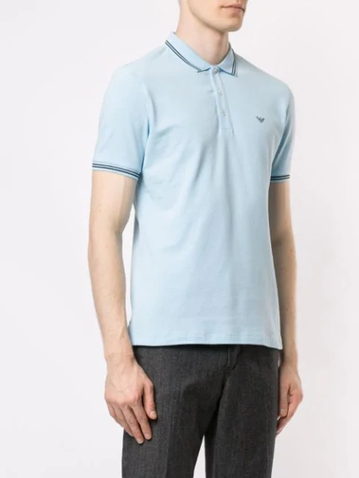 Shop Emporio Armani Embroidered Logo Polo Shirt In Blue