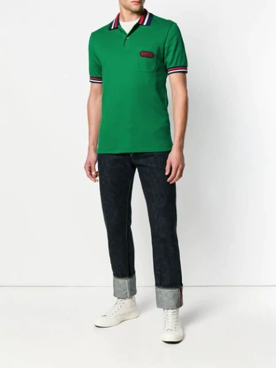 Shop Gucci Logo Patch Polo Shirt In Green