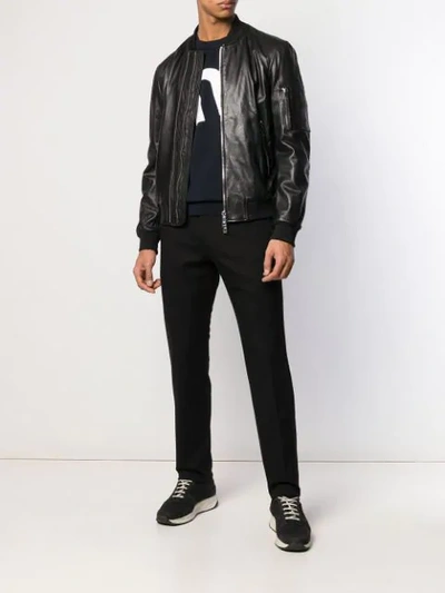 Double Zip Leather Jacket In Black