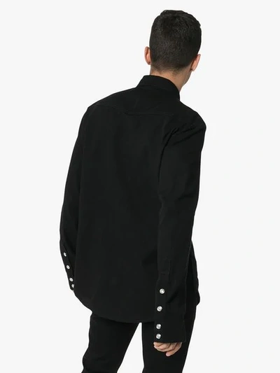 Shop Balmain Logo Embroidered Denim Shirt In Black