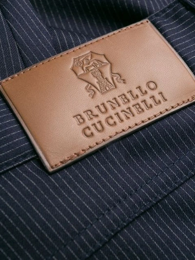 Shop Brunello Cucinelli Pinstripe Straight Leg Trousers In Blue