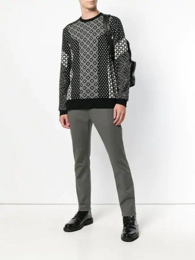 Shop Neil Barrett Contrast Intarsia Knit Sweater In Black