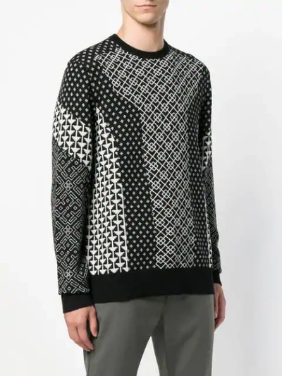 Shop Neil Barrett Contrast Intarsia Knit Sweater In Black