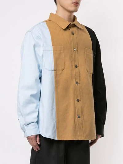 Shop 424 Colour Block Denim Shirt In Multicolour