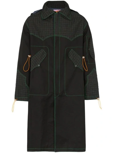 Shop Boramy Viguier Check Print Panelled Cotton Blend Parka Coat In Black