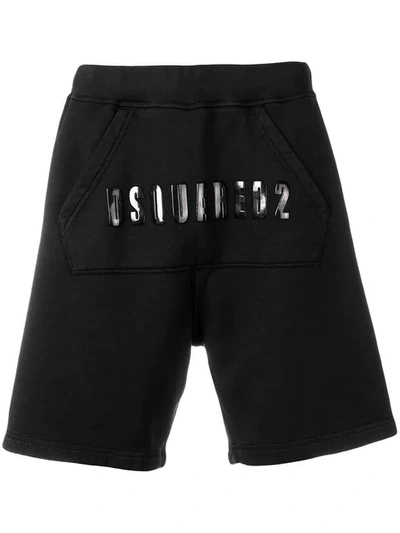 Shop Dsquared2 Kangaroo Pocket Logo Shorts In Black