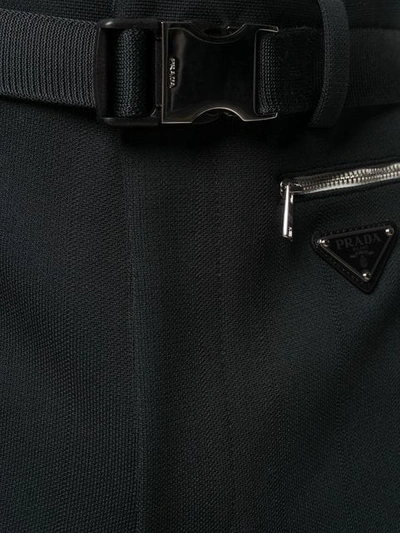 Shop Prada Belted Logo Shorts In Black