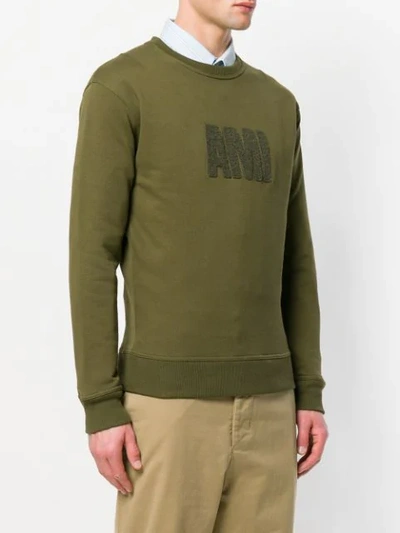 Shop Ami Alexandre Mattiussi Crew Neck Sweatshirt Big Ami Embroidered Patch In Green