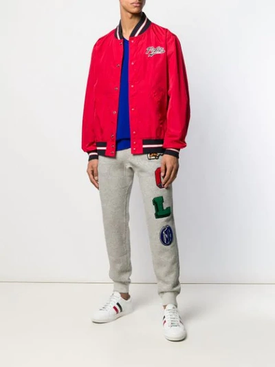 Shop Polo Ralph Lauren Patch Button-up Bomber Jacket In Red