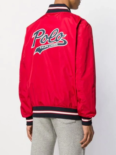 Shop Polo Ralph Lauren Patch Button-up Bomber Jacket In Red