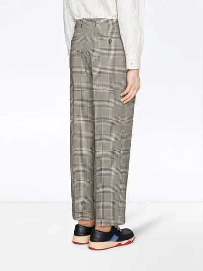 Shop Gucci Prince Of Wales Cotton Trousers In Grey