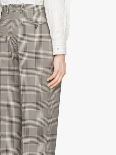 Shop Gucci Prince Of Wales Cotton Trousers In Grey