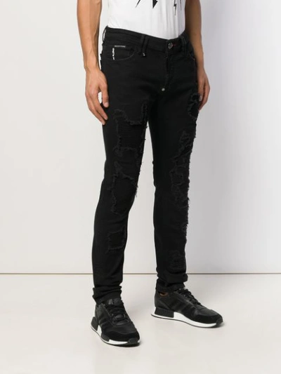 Shop Philipp Plein Schmale Distressed-jeans - Schwarz In Black