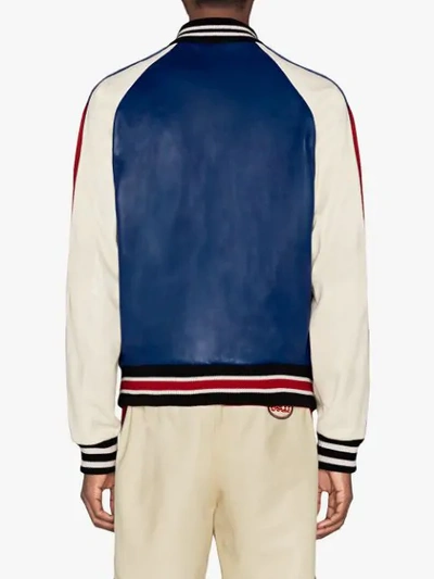 Shop Gucci Leather Bomber With  Pool And Bird In Blue