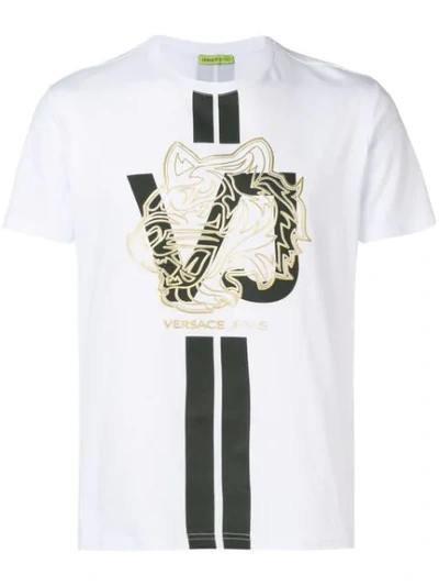 Versace Jeans Tiger Print T-shirt In White | ModeSens