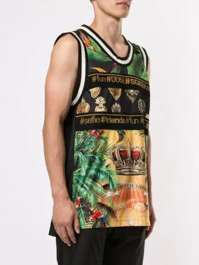 Shop Dolce & Gabbana Tropical Dg King Print Tank Top In Black