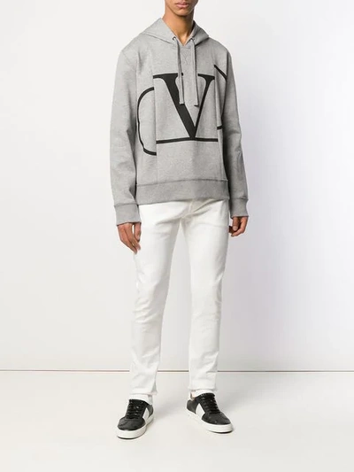 Shop Valentino Vlogo Print Hoodie In Grey