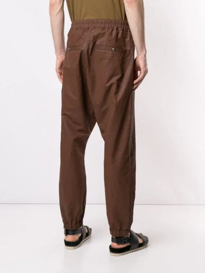 RICK OWENS DROP-CROTCH TRACK PANTS - 棕色