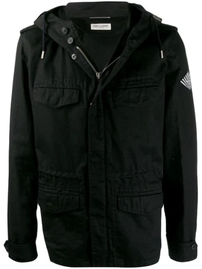 Shop Saint Laurent Logo Patch Hooded Jacket In Black