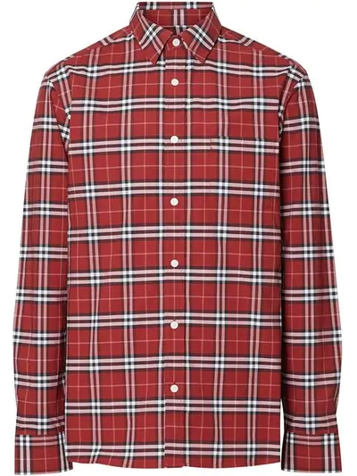 Shop Burberry Check Long-sleeve Shirt In Red