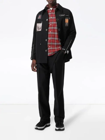 Shop Burberry Check Long-sleeve Shirt In Red