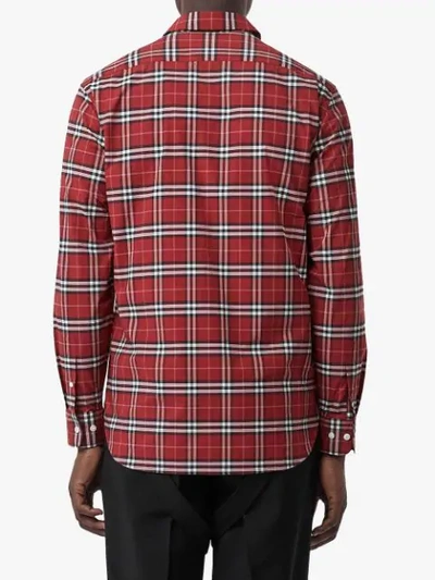 Shop Burberry Check Long-sleeve Shirt In Red