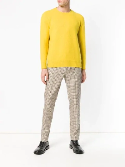 Kenzo Checkered Print Tailored Trousers In 12 Camel Clair