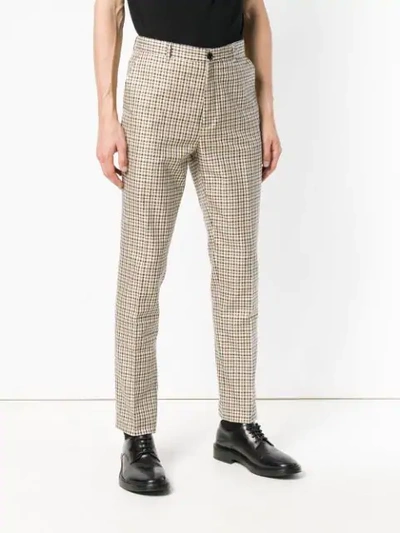 Kenzo Checkered Print Tailored Trousers In 12 Camel Clair