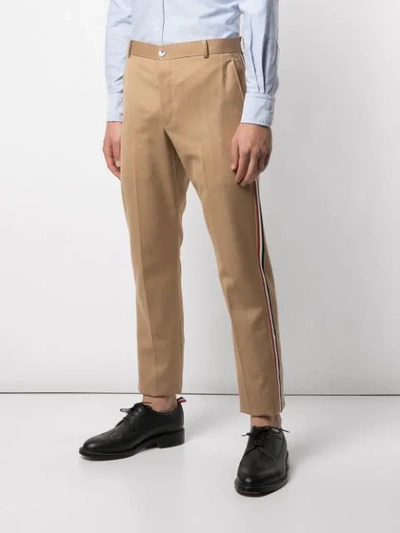 Shop Thom Browne Tailored Signature Trim Trousers In Neutrals
