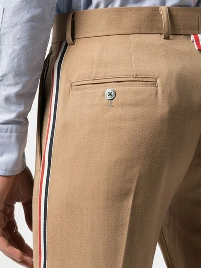 Shop Thom Browne Tailored Signature Trim Trousers In Neutrals