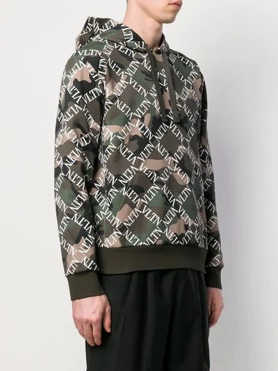 Shop Valentino Vltn Grid Print Hoodie In Green