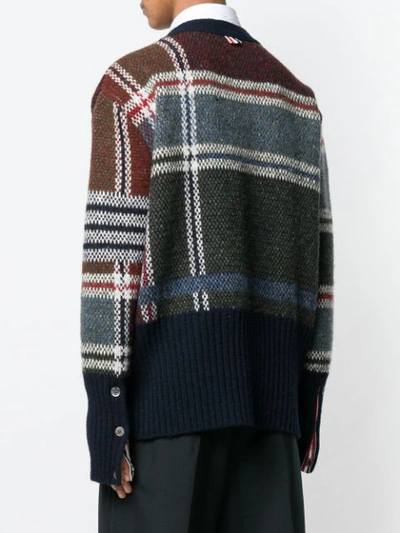 Shop Thom Browne 4-bar Oversized Plaid Cardigan In Red