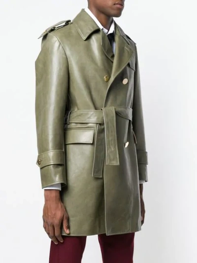 Shop Thom Browne Calfskin Trench Overcoat In Green