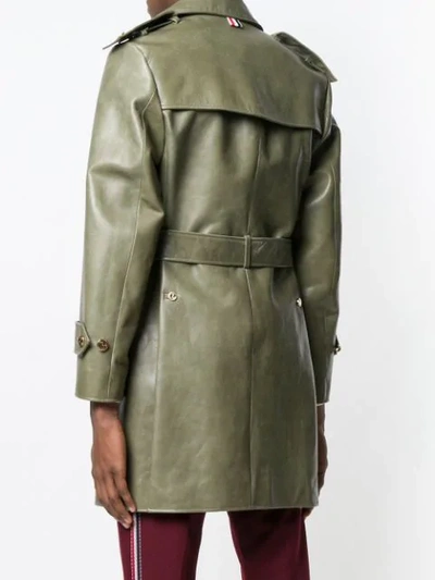 Shop Thom Browne Calfskin Trench Overcoat In Green