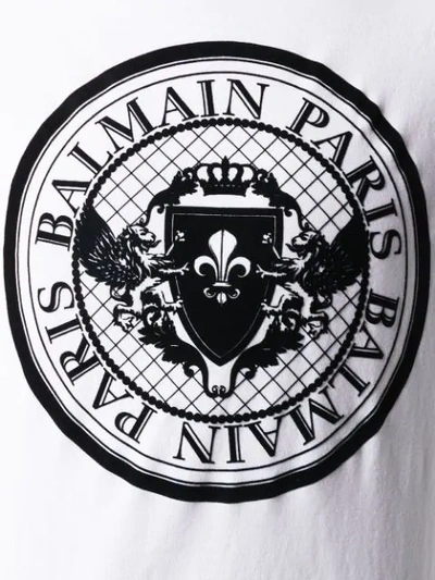 Shop Balmain Logo Patch Crew Neck T-shirt In White