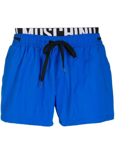 Shop Moschino Logo Drawstring Swim Shorts - Blue