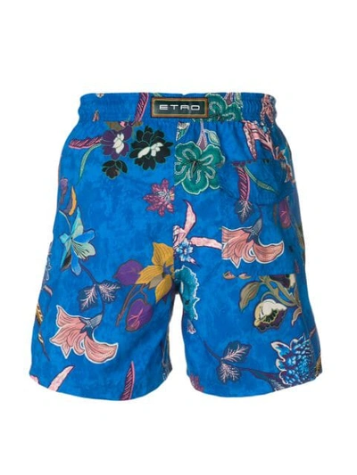Shop Etro Floral Swim Shorts In Blue