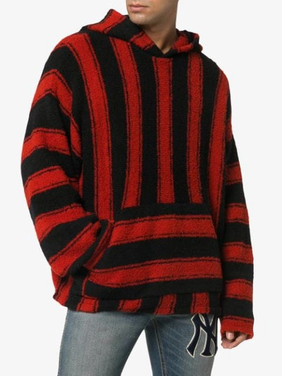 Shop Amiri Baja Striped Knit Hoodie In Black Red