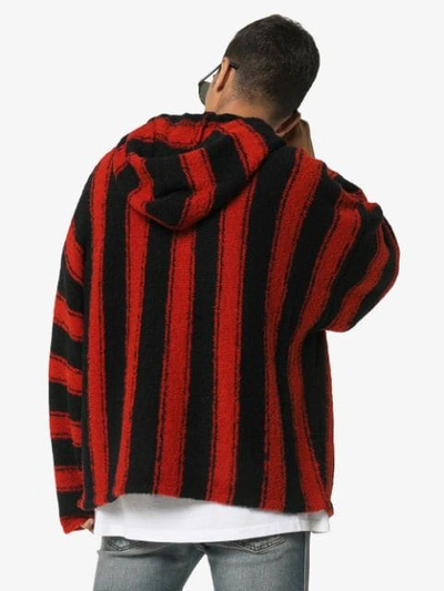 Shop Amiri Baja Striped Knit Hoodie In Black Red