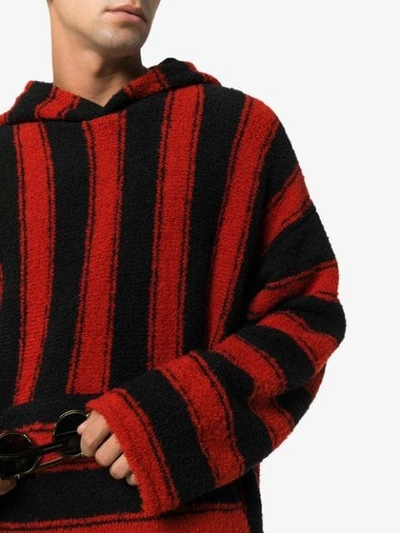 Shop Amiri Baja Striped Knit Hoodie In Black Red