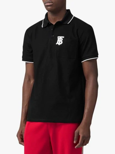 Shop Burberry Monogram Motif Tipped Cotton Piqué Polo Shirt In Black