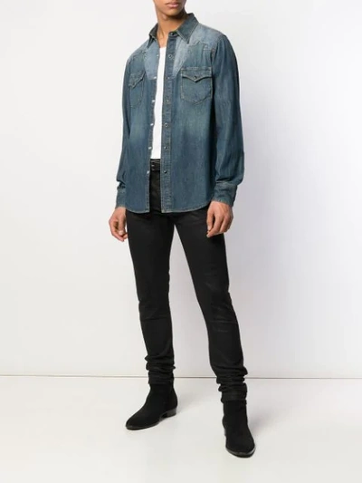 Shop Saint Laurent Western-style Denim Shirt In Blue