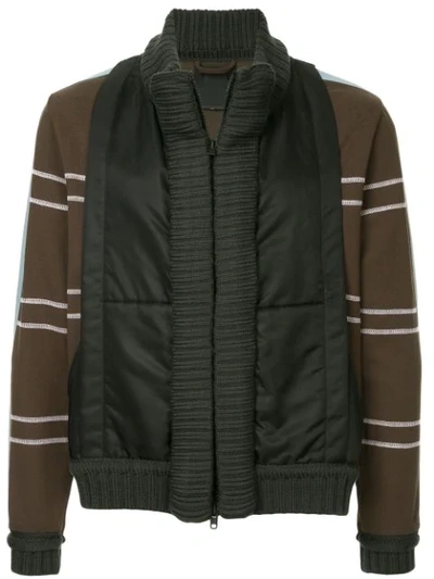 Shop Craig Green Striped Sleeves Panelled Jacket In Green