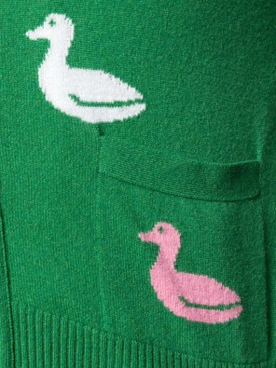 THOM BROWNE 4 条纹鸭子嵌花开衫 - 绿色