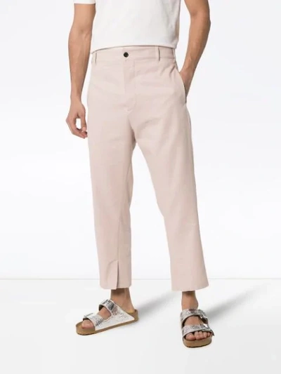 ANN DEMEULEMEESTER STRAIGHT LEG LINEN BLEND CROPPED TROUSERS - 粉色