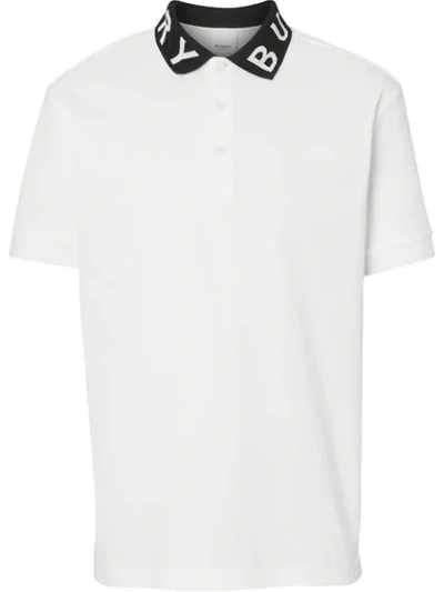 Shop Burberry Logo Collar Polo Shirt - White