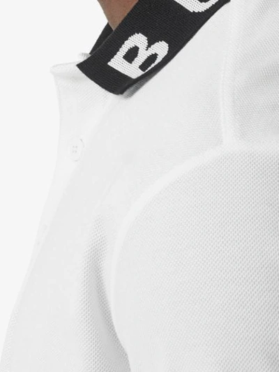 Shop Burberry Logo Collar Polo Shirt - White